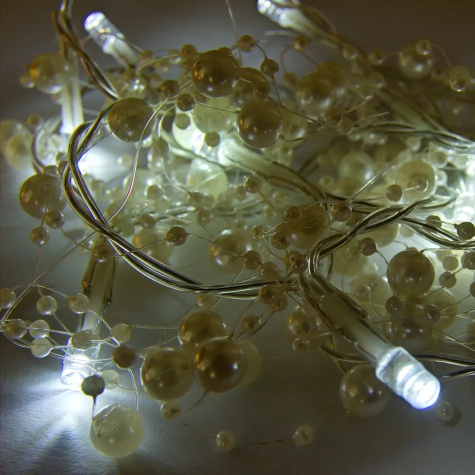 DECOLED LED světelný řetěz na baterie, bílé perly, ledově bílá, 10 diod, 1,3 m