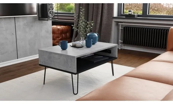 Konferenčný stôl HALIJA so zdvíhacou doskou a policou, betónovo sivý/čierny