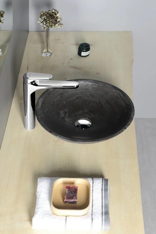 Sapho Sapho, BLOK 1 kamenné umývadlo priemer 40cm, matný tmavý kameň, 2401-02