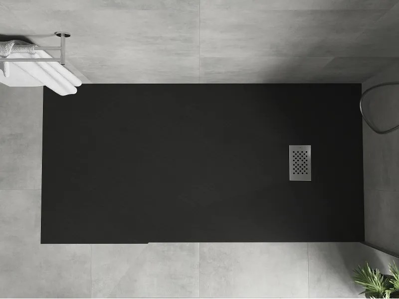 Mexen Hugo, obdĺžniková sprchová vanička SMC 180 x 90 cm, čierna, oceľová krytka, 42709018-X