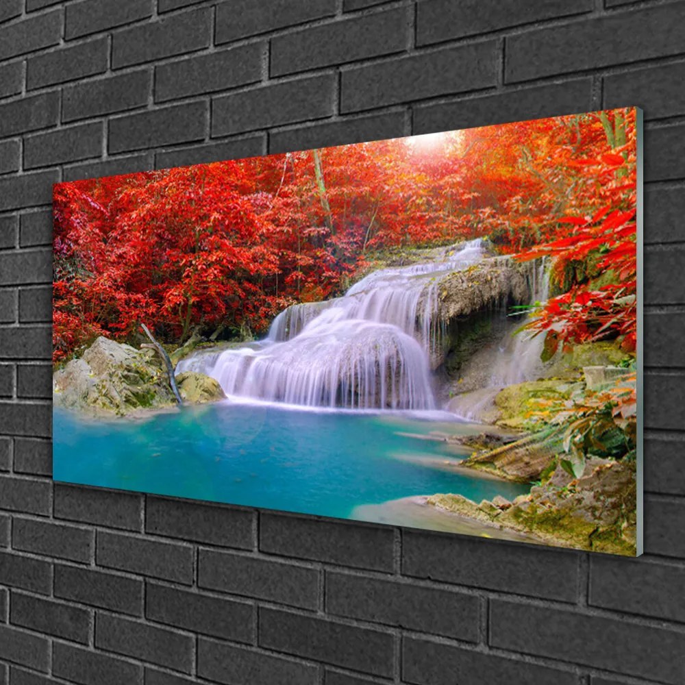Skleneny obraz Jesenné vodopád les 120x60 cm