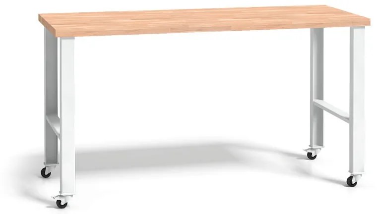 Pojazdný pracovný stôl do dielne WL, buková škárovka, kovové nohy s kolieskami, 1700 mm