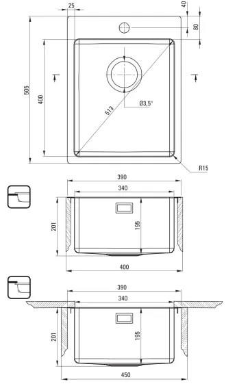 Deante ZPO_010E - Kuchynský drez OLFATO 50,5x39 cm kefovaná oceľ