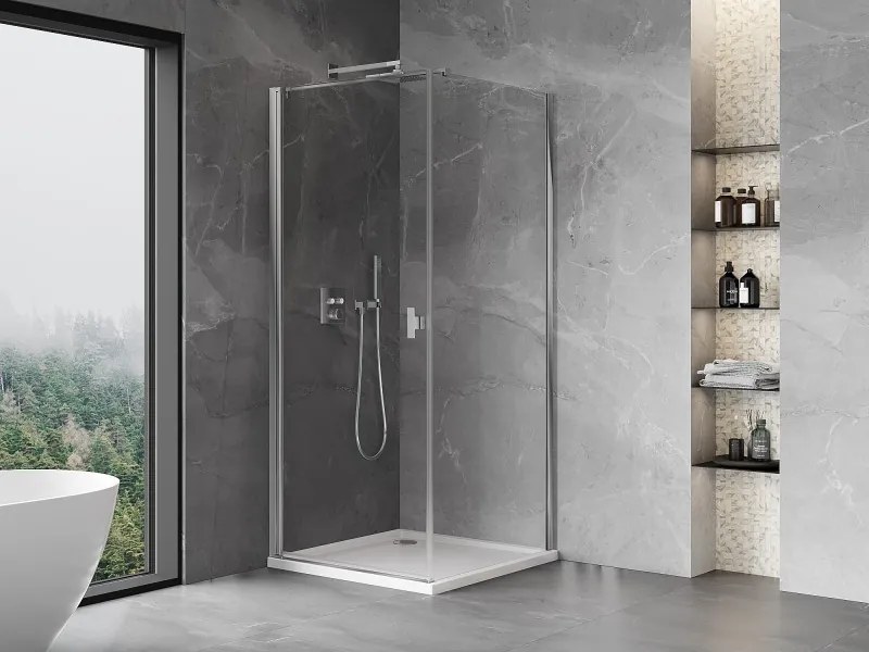 Mexen Mist-B, 1-krídlový výklopný sprchový kút 80 x 80 cm, číre sklo, chrómový profil, 8A2T-080-080-01-00
