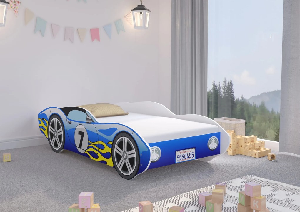 Posteľ modré auto s matracom
