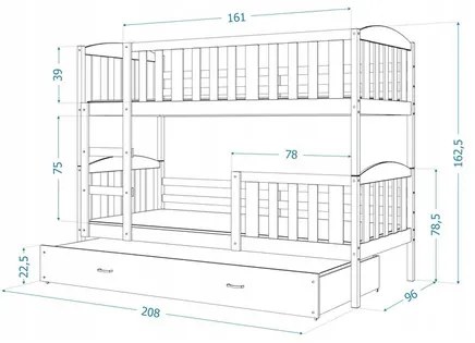 Detská poschodová posteľ KUBUS s úložným priestorom 90x200 cm - biela Modrá