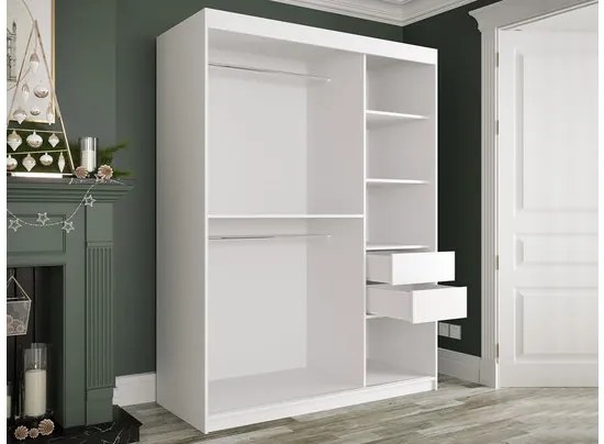 Moderná posuvná skriňa Nonnus 150T, zásuvka: áno, Farby: biela matná / biela mramor