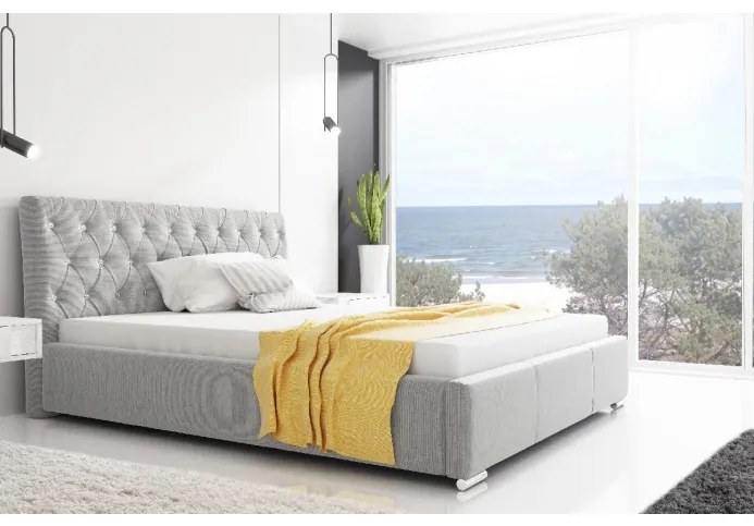 Dizajnová posteľ Adelaide s vysokým čelom a úložným priestorom svetlo šedá 180 x 200