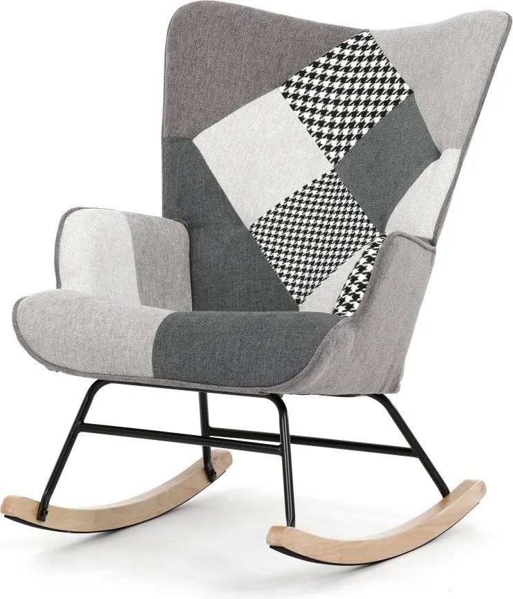 Hojdacie kreslo FABIAN II — látka, čiernobiely patchwork