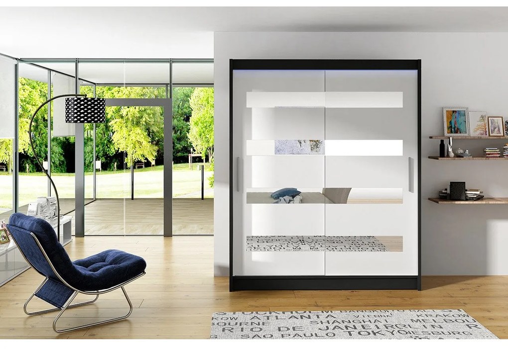 Skriňa s posuvnými dverami Presto XIII, Farby: sonoma, Osvetlenie: osvetlenie LED RGB - farebné