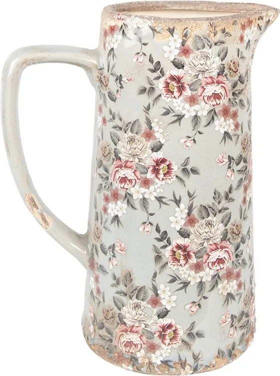 Šedý keramický dekoračný džbán s kvetmi Floria L - 21*14*26 cm