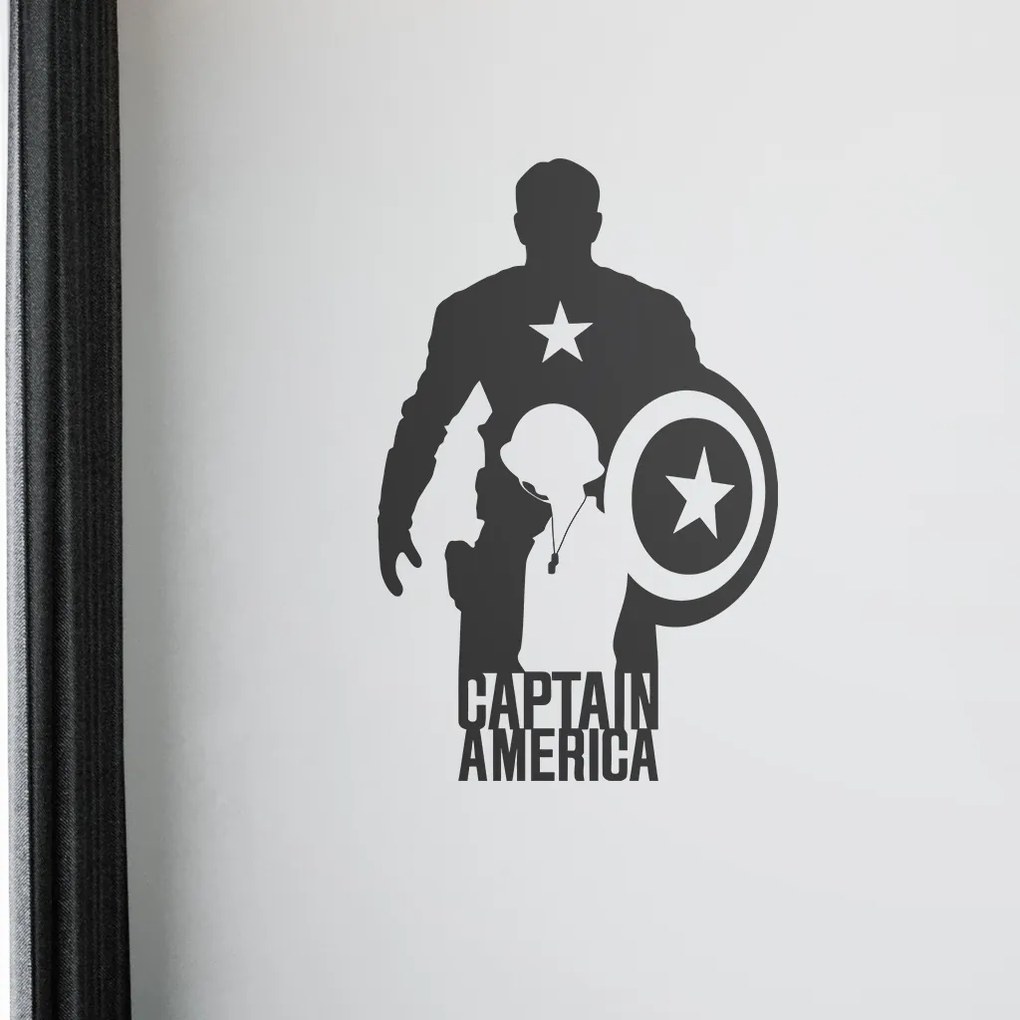 Veselá Stena Samolepka na stenu na stenu Kapitán Amerika silueta Farba: černá