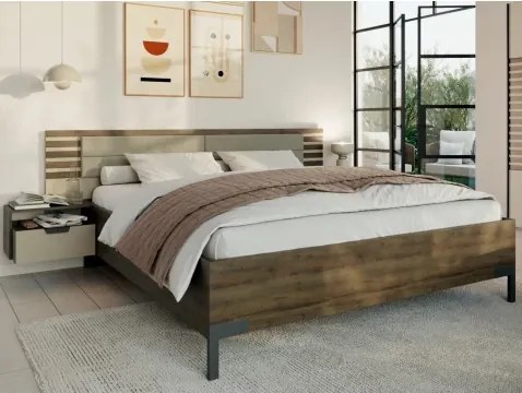 Posteľ s nočnými stolikmi Barea 180x200, béžová/dub atlantic%