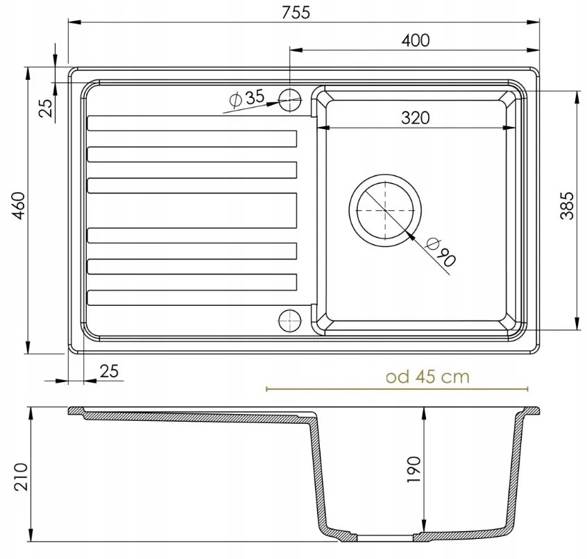 Sink Quality Sapphire, kuchynský granitový drez 755x460x190 mm + čierny sifón, čierna škvrnitá-BROCADE, SKQ-SAP.B.1KDO.XB