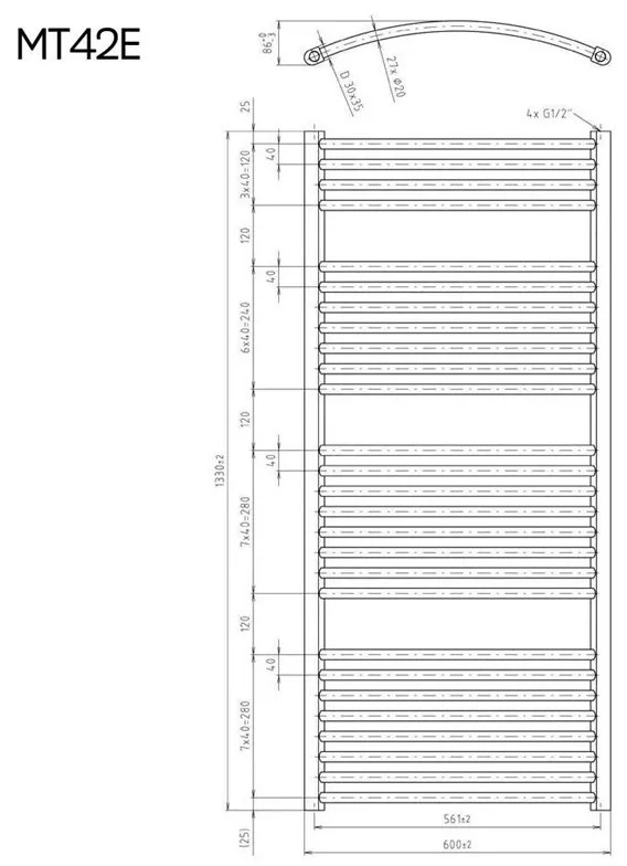 Mereo, Vykurovací rebrík oblý 600x1690 mm, biely, elektrický, MER-MT43E