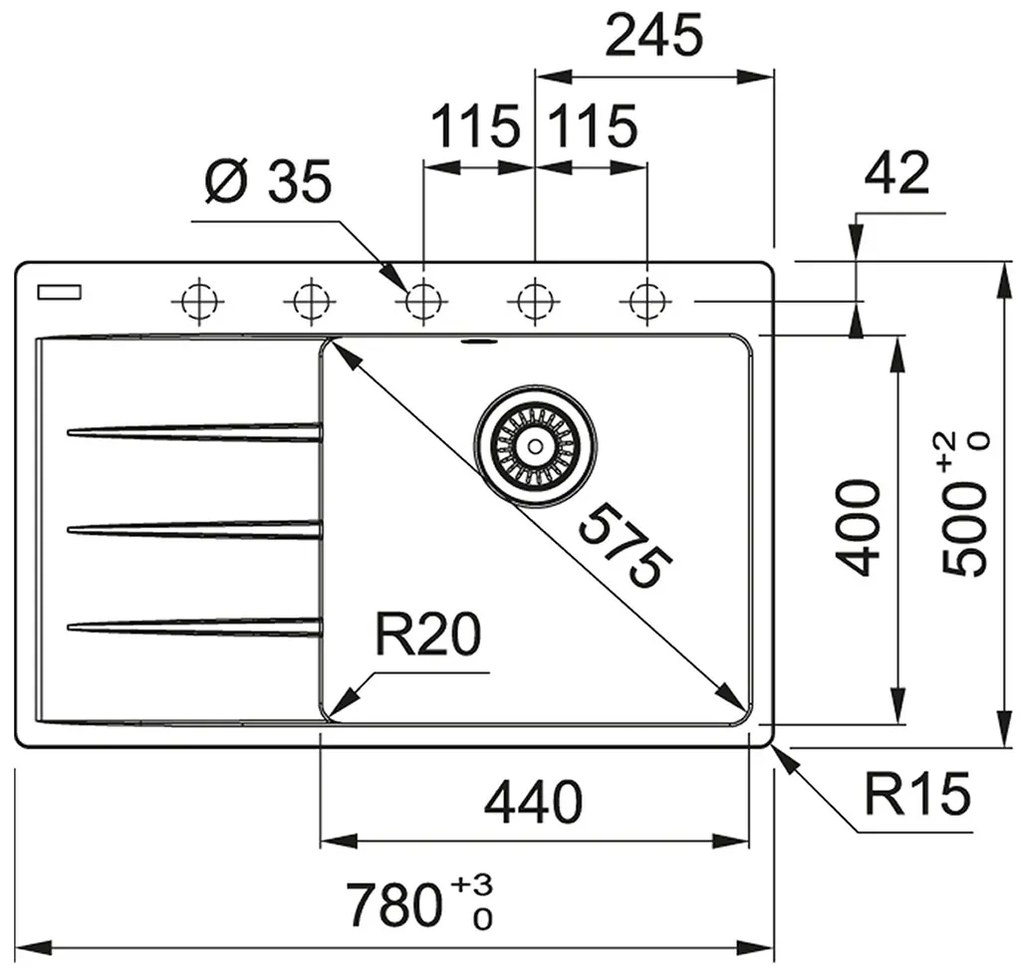 Franke Centro CNG 611-78 TL/7, 780x500 mm, fragranitový drez, Matná čierna 114.0637.506