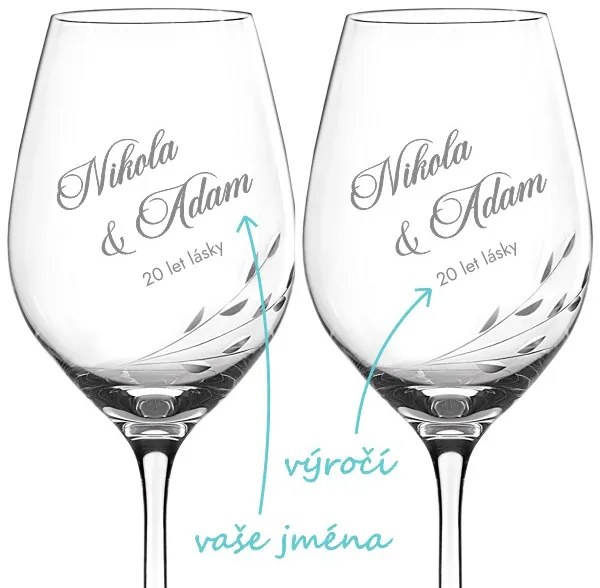 Poháre na víno k výročiu Brúsené vetvičky 2 ks