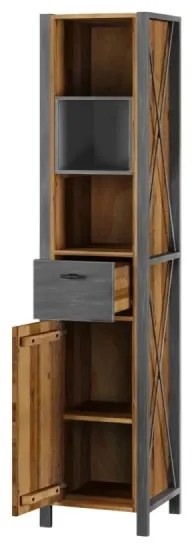 furniture-nabytek.cz - Masívna kúpeľňová vysoká skrinka Detroit z recyklovanej borovice a kovu, lakovaná, hnedá – 40×35×180 cm