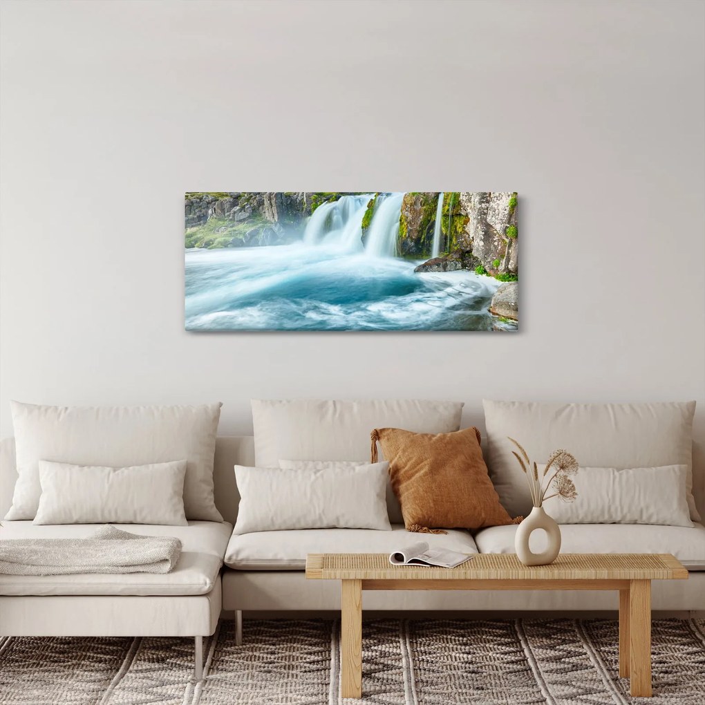 Obraz - Skaly s vodopádmi (120x50 cm)