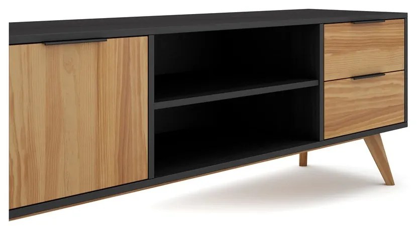 Čierny/prírodný TV stolík z borovicového dreva 180x53 cm Lavis – Marckeric