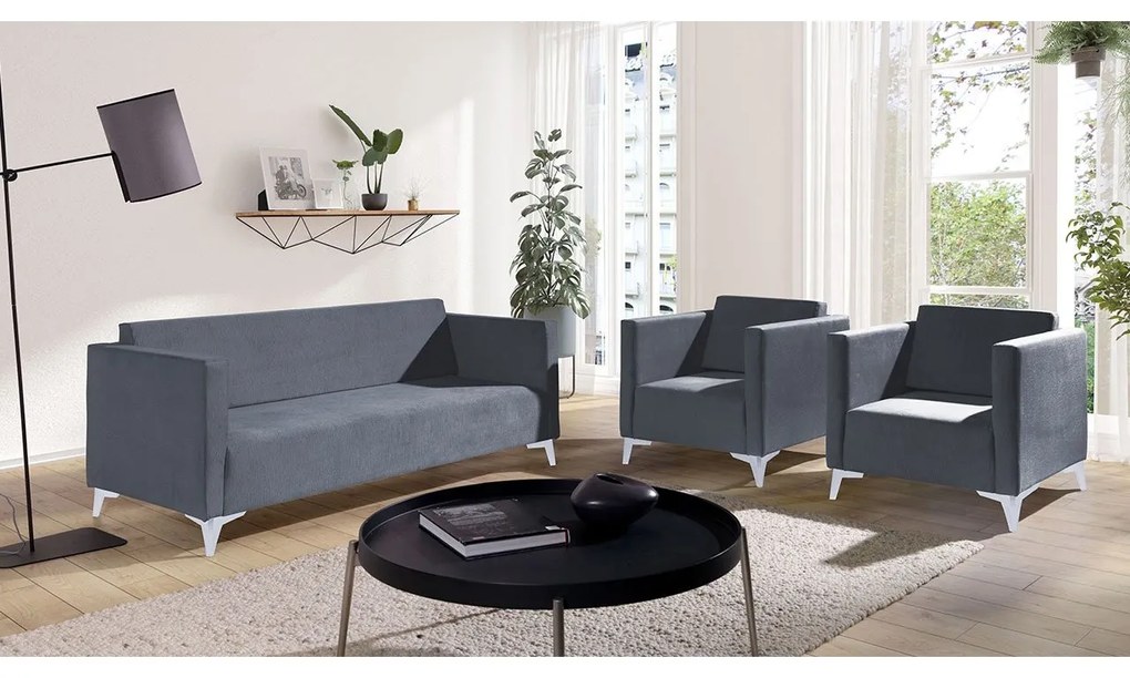 Sedacia súprava Denim 3+1+1, Dostupné poťahy: Solo 263, Farby nožičiek: lesk chróm