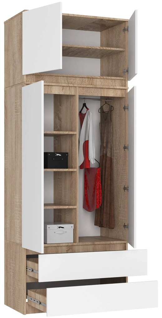 Šatníková skriňa s nadstavcom Star 90 cm dub sonoma/biela