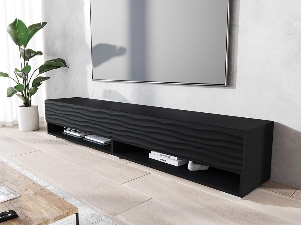TV stolík/skrinka Adenik 180 MDF, Farby: biela / biela fala, Osvetlenie: osvetlenie LED RGB - farebné