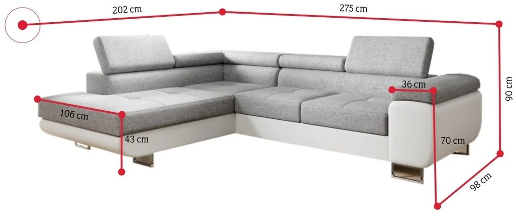 Rohová sedacia súprava SELINA, 275x90x202, sawana 14/soft 17, pravá