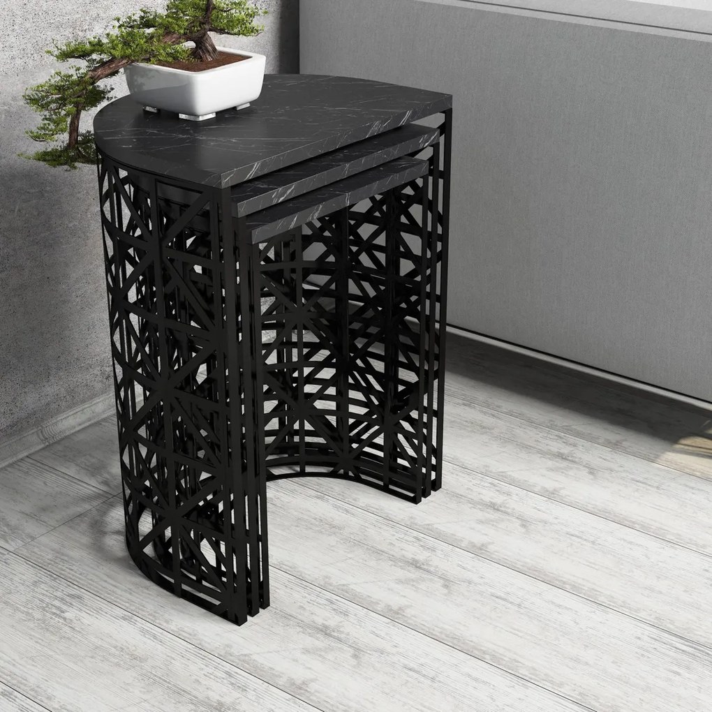 Skladací stôl Stil Black Marble, 3 ks