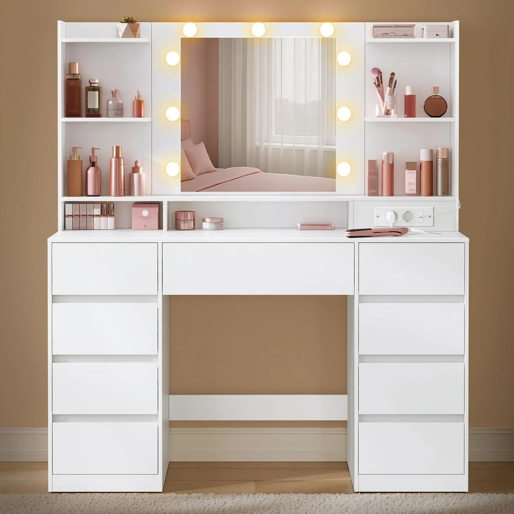Toaletný stolík s LED osvetlením a nabíjacou stanicou Vasagle Wire 107 cm biely
