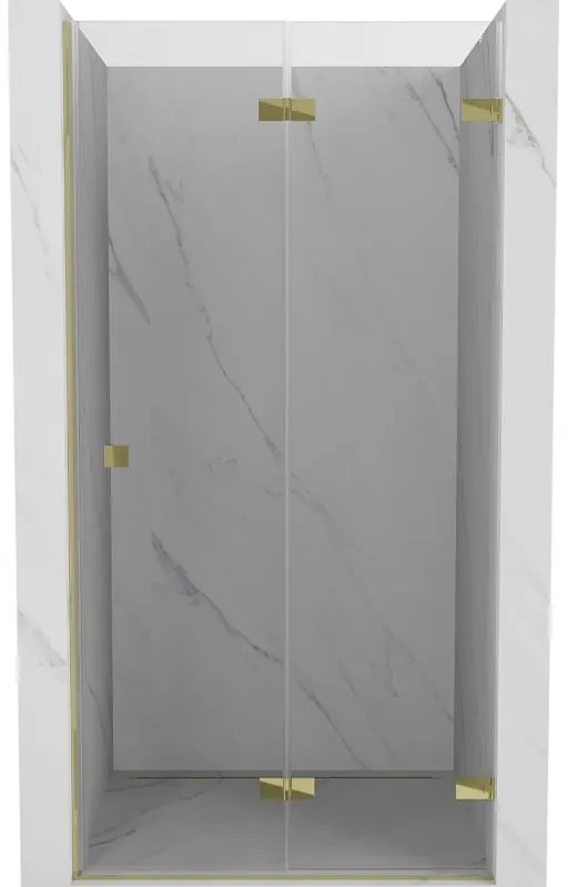 Mexen, Mexen Lunar-F pravé sklápacie sprchové dvere 85 cm, transparentné, zlaté - 836-085-000-50-00-P