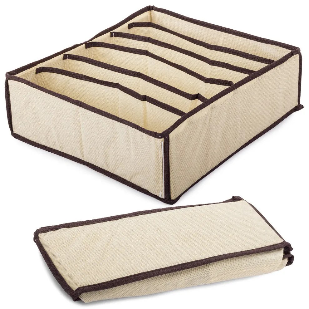 VERK GROUP Organizér na spodnú bielizeň, podprsenky, čiapky, KIPIT, 6 priehradiek, béžový 34 x 30 x 10 cm