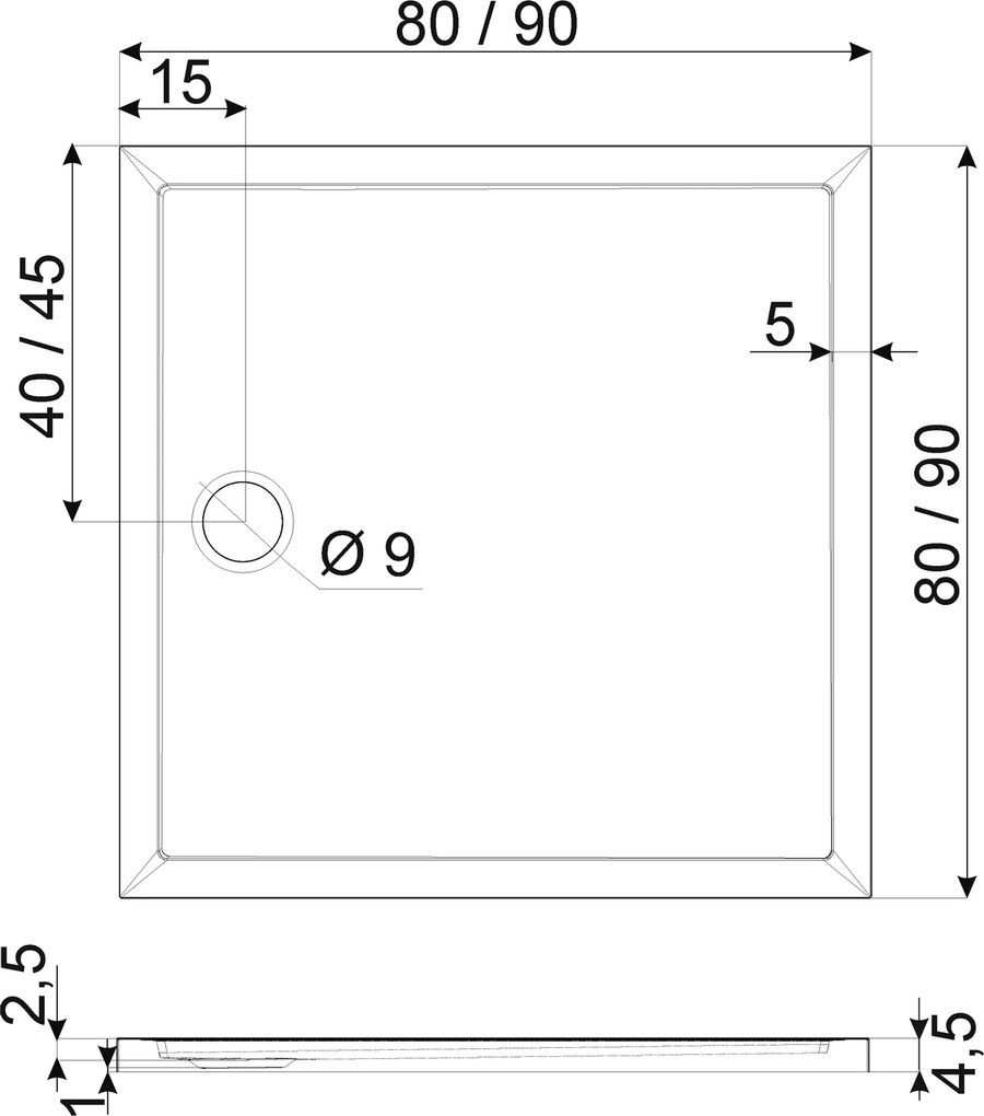 Novoterm Štvorcová akrylátová sprchová vanička NV-David 80x80 nízka, čierna