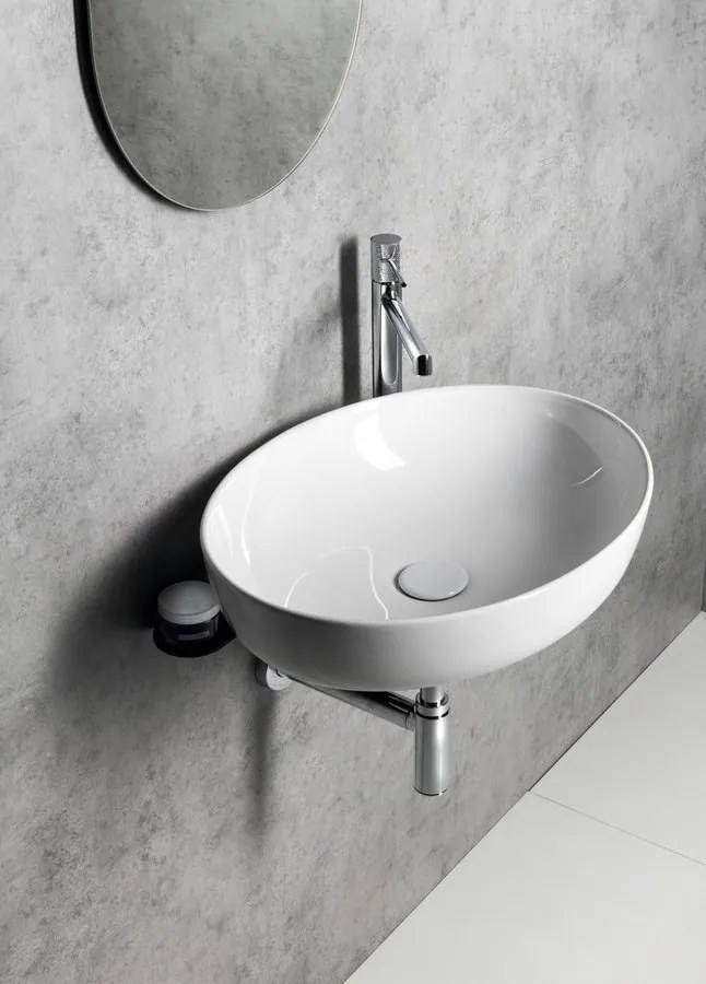 Sapho Tetris, nástenné okrúhle umývadlo s držiakom pre podomietkovou batériu, 415x140mm, biela, TZ429-02