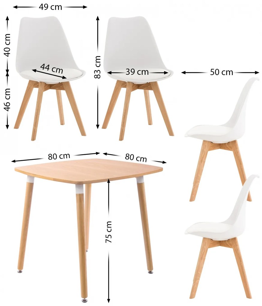 Jedálenska súprava stoličiek a stola Liborg (SET 4+1), natura/biela
