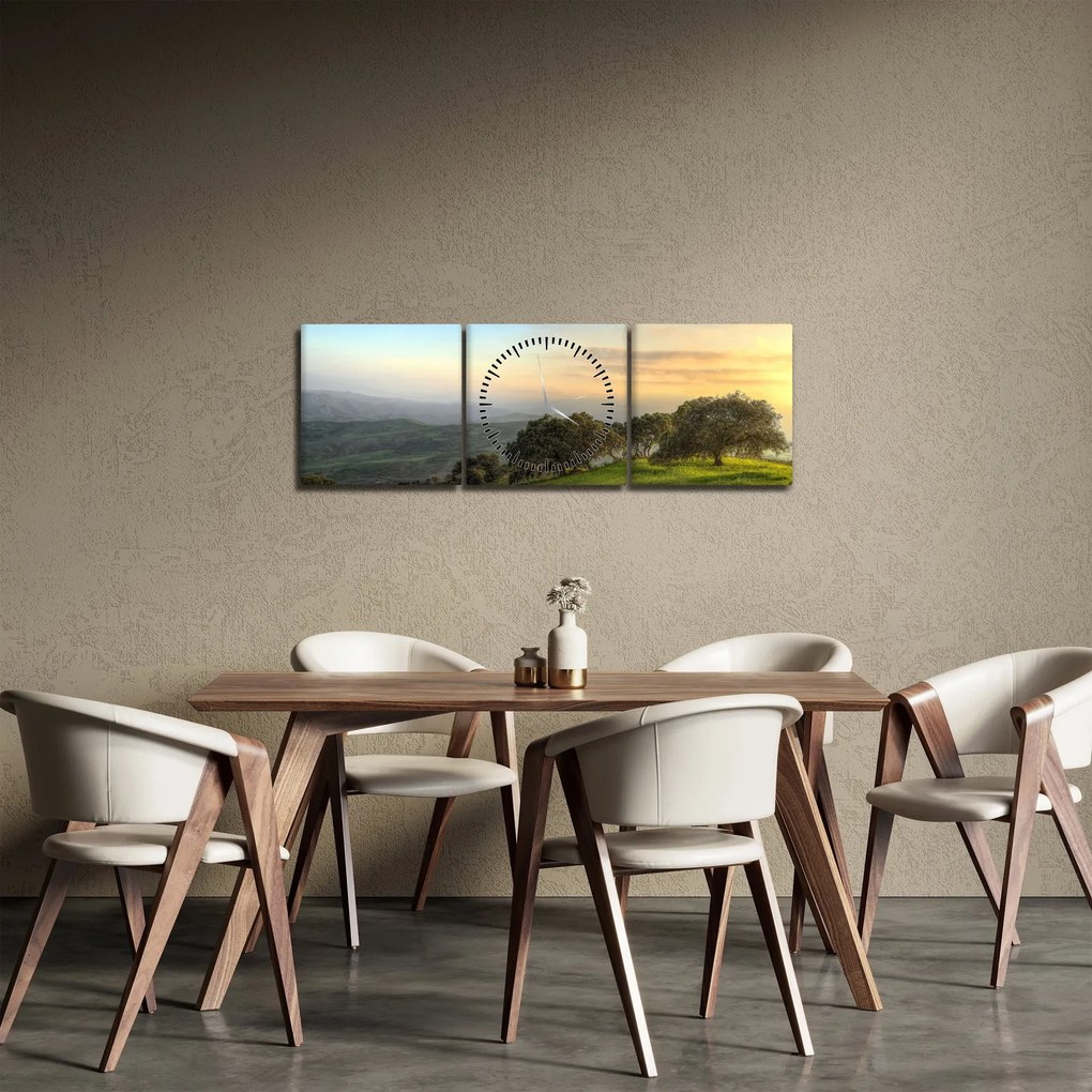 Obraz - Výhľad z kopca (s hodinami) (90x30 cm)