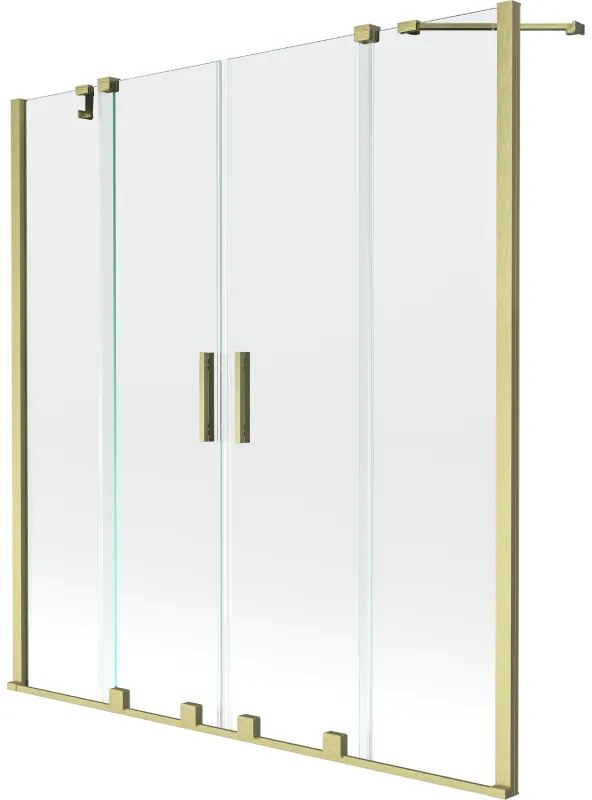 Mexen Velar Duo, 2-krídlová posuvná vaňová zástena 150 x 150 cm, 8mm číre sklo, zlatý matný profil, 896-150-000-02-55