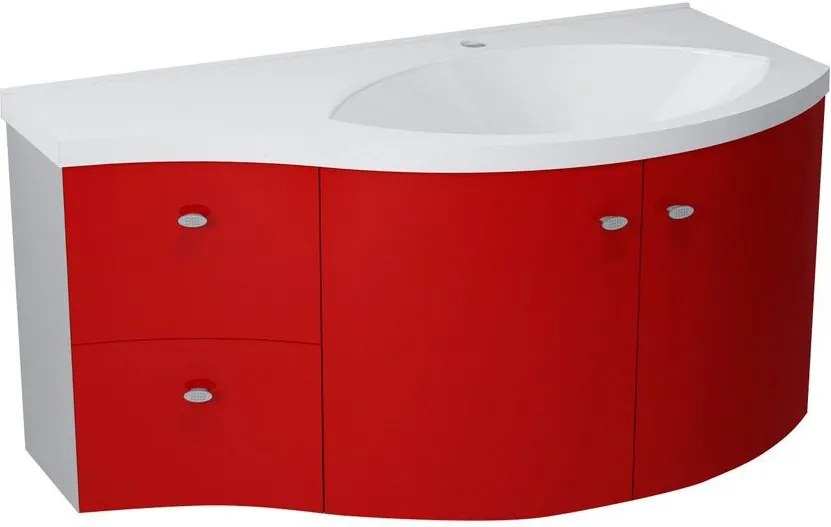 Aila 55611 umývadlová skrinka 110x39 cm, červená/strieborná, zásuvky vľavo