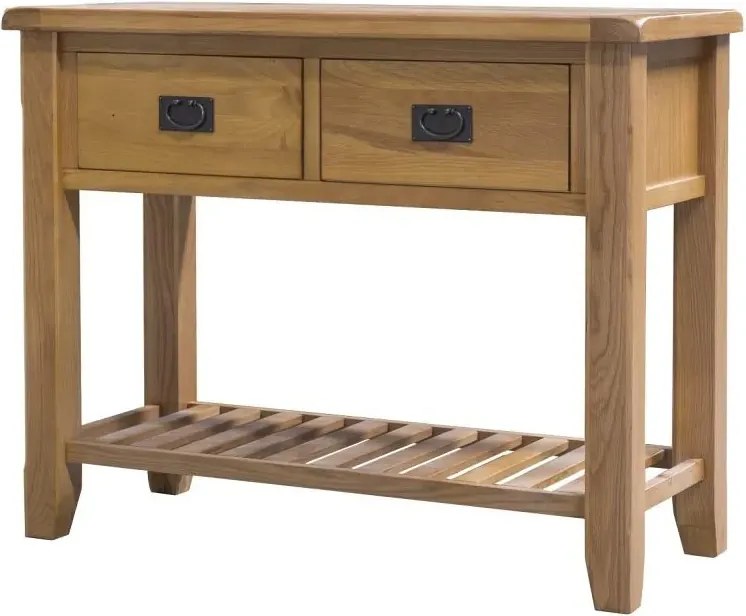 Konzolový stolík s 2 zásuvkami a latkovou poličkou, 140x44x58 cm