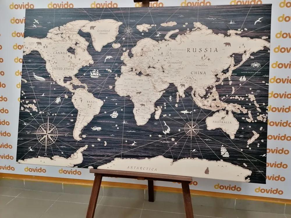 Obraz na korku hnedá mapa sveta na dreve