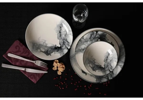 24-dielna jedálenská sada, biela/čierna, porcelán
