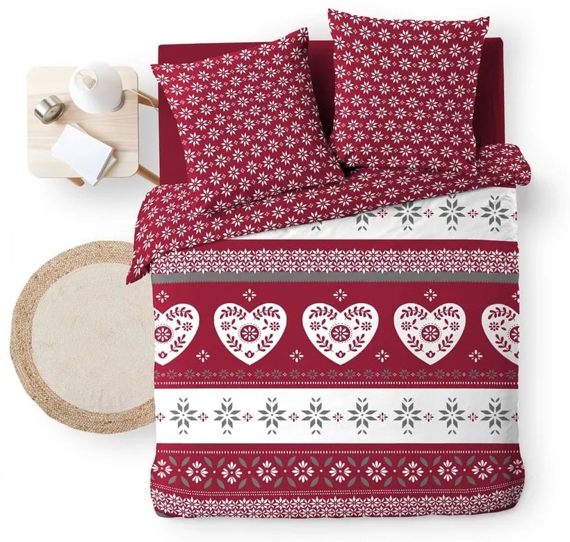 Červené predĺžené bavlnené obliečky na dvojlôžko 240x220 cm Alpage – douceur d'intérieur