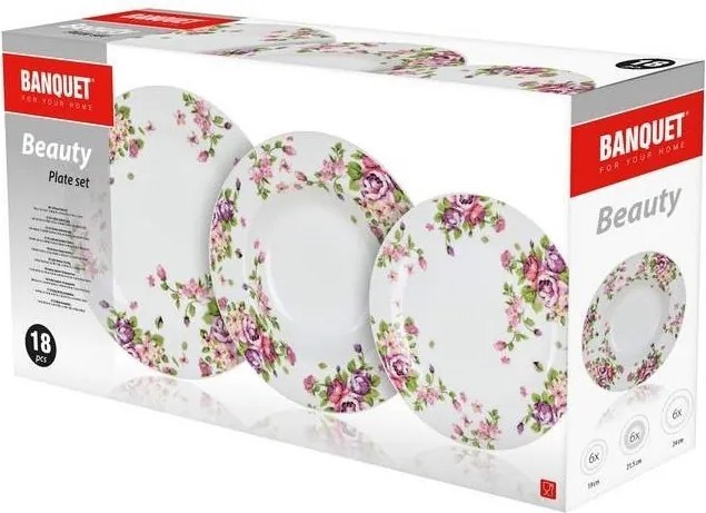 Súprava tanierov (18 dielov) Beauty, kvetinový vzor