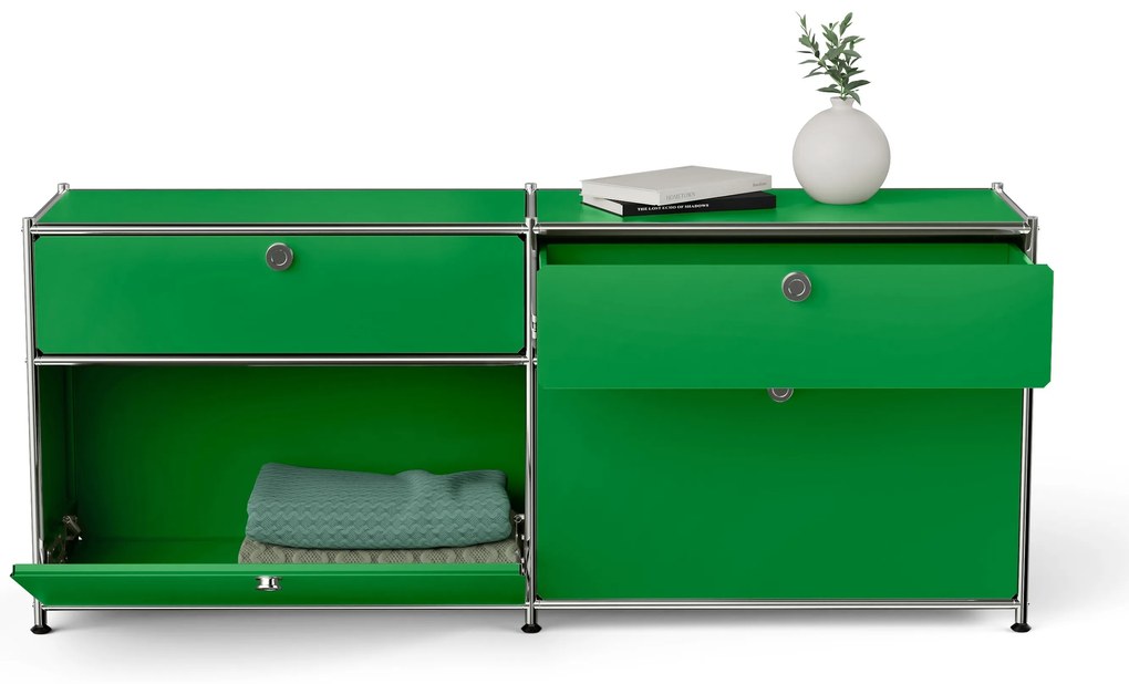 Kovová odkladacia skrinka »CN3« s výklopnými priečinkami a zásuvkami, zelená