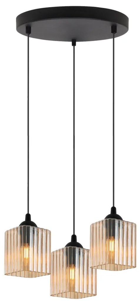 Závesné svietidlo Riffle Square, 3x medové sklenené tienidlo, b, o