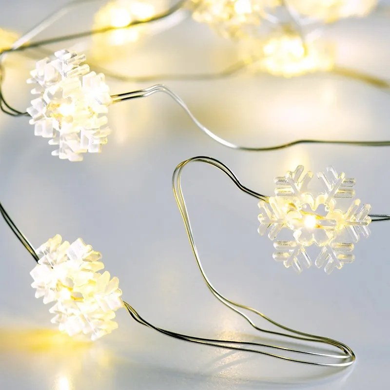 ACA Lighting LED dekoračná girlanda - snehové vločky, teplá biela farba, 200 cm, IP20, 2x batéria AA