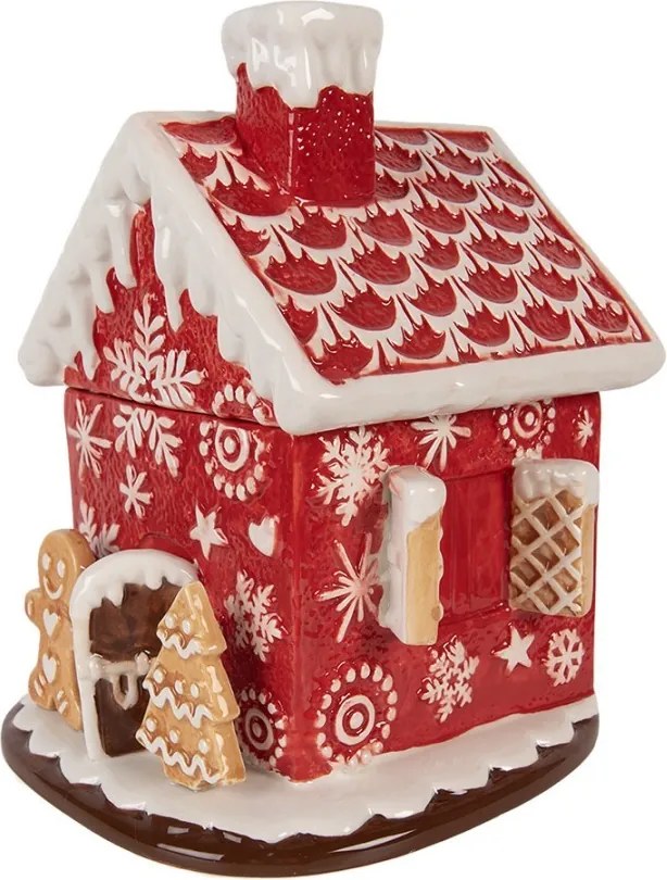 Červená keramická dóza perníková chalúpka - Ø 22*28 cm