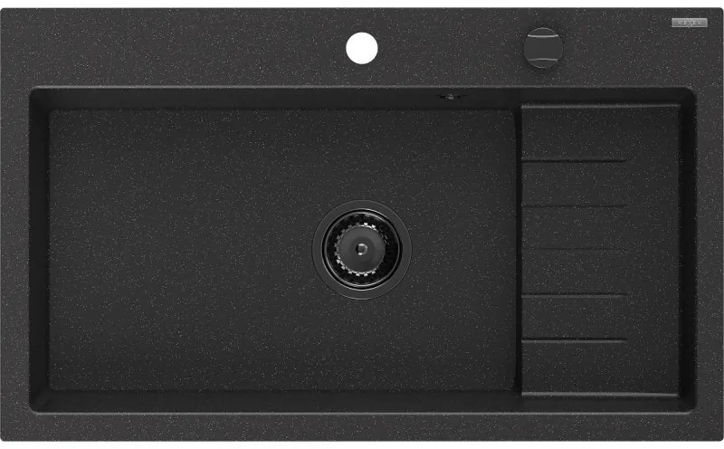 Mexen Omar, 1-komorový granitový drez 800x480x210 mm, čierna-strieborná metalíza, grafitový sifón, 6520801005-73-B