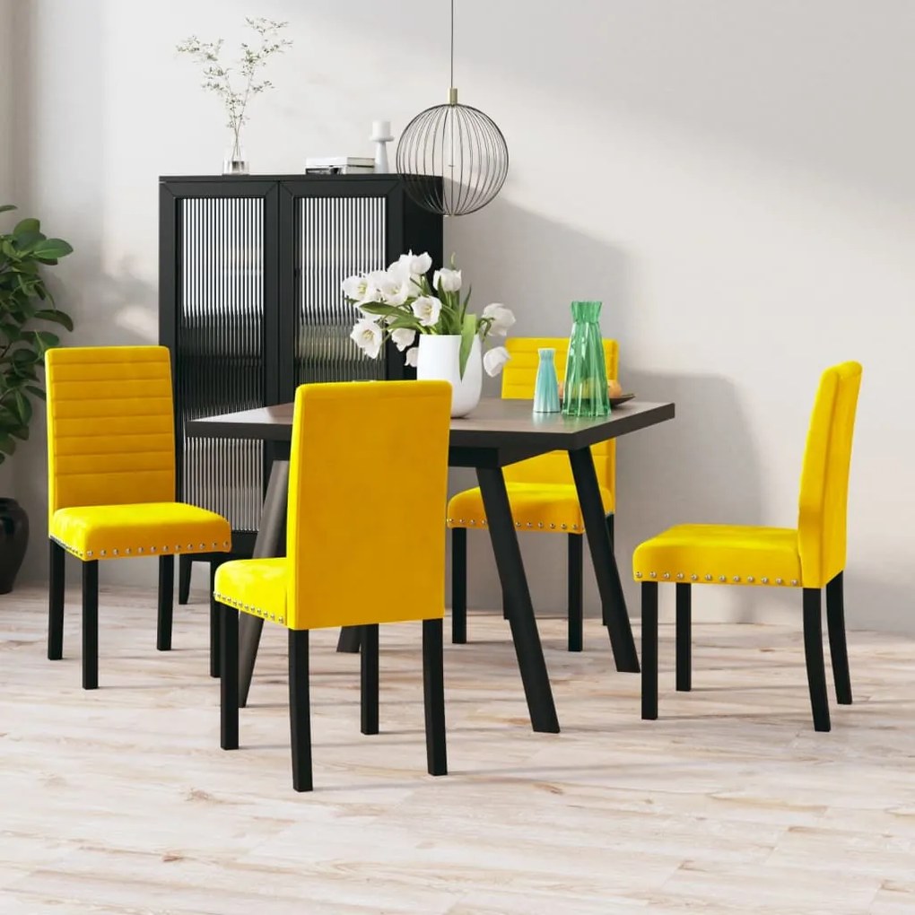 vidaXL Jedálenské stoličky 4 ks, žlté, zamatové