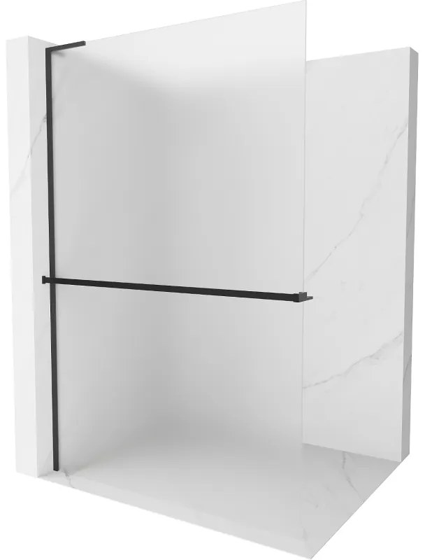 Mexen Kioto+ L, sprchová zástena Walk-In s poličkou a vešiakom 110 x 200 cm, 8mm sklo námraza, čierny profil, 800-110-123-70-30